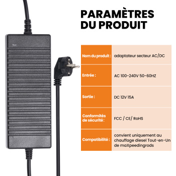 Adaptateur de courant Uniquement pour le chauffage diesel sur pied All-in-one 12V-15V