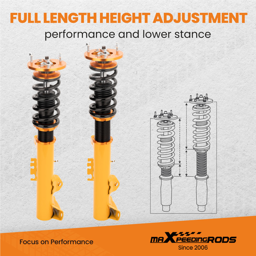Maxpeedingrods puntales de resorte helicoidal de altura ajustable compatible para BMW 3 Convertible (E36) 318i; 320i; 323i; 325i; 328i; (03/1993-04/1999)