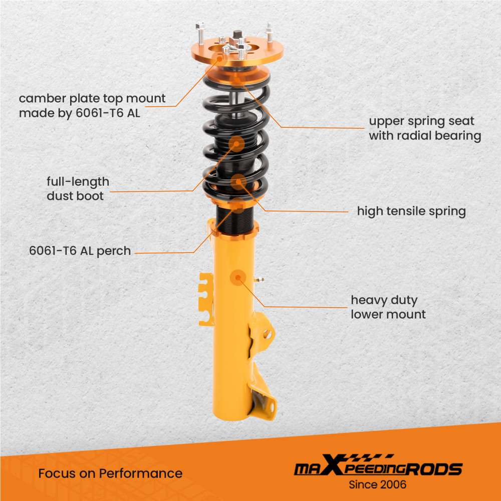 Maxpeedingrods puntales de resorte helicoidal de altura ajustable compatible para BMW 3 Convertible (E36) 318i; 320i; 323i; 325i; 328i; (03/1993-04/1999)
