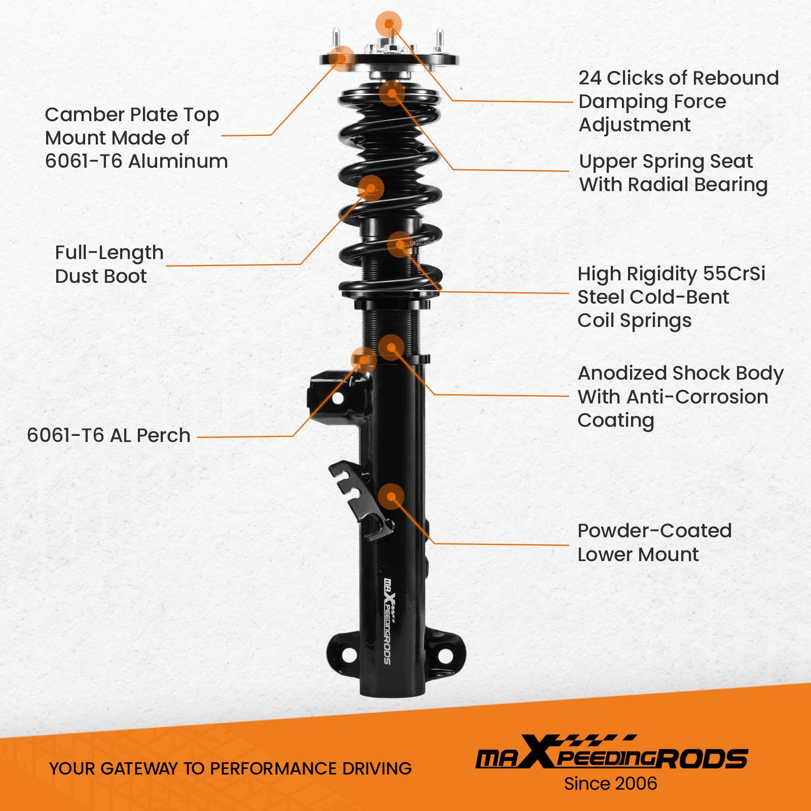 MaXpeedingrods Coilover For Honda Accord CR2/CR3/CT1/CT2 2013-2017, For Acura TLX 2015-2020, 24 Level Damper Adjustable Coilovers Suspension Kit, Height Adjustable Shock Absorber, Lowering Kit Gold