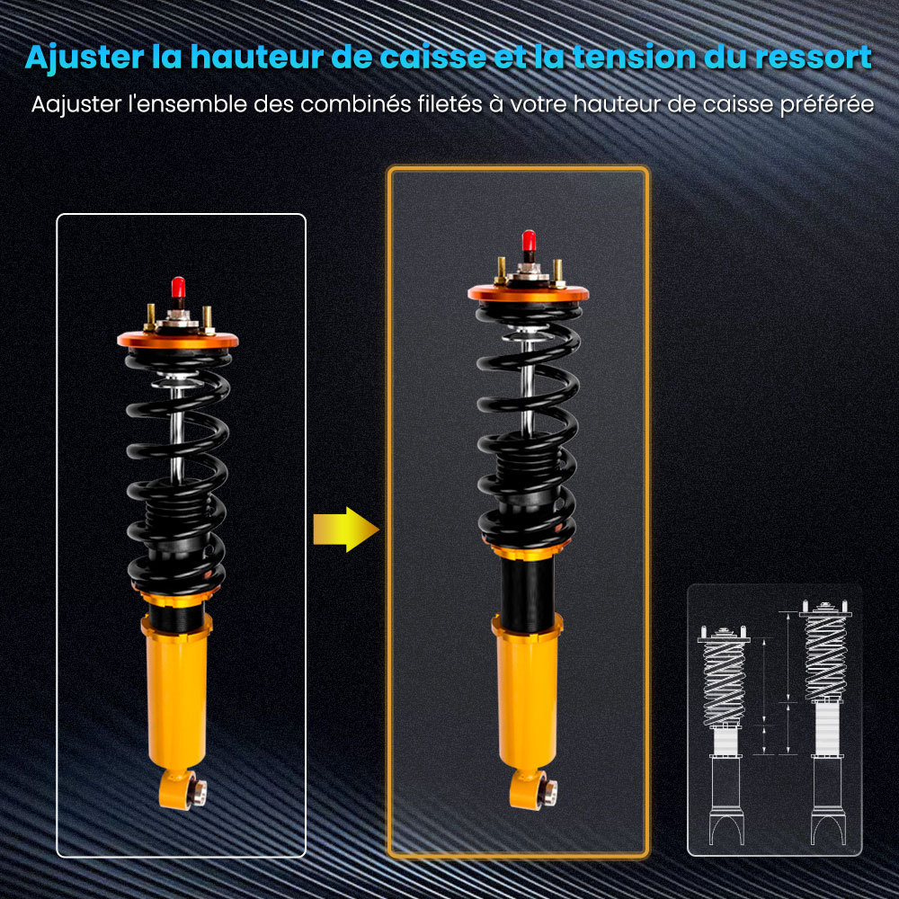 combinés filetés Suspension Kit reglable coilover compatible pour Nissan S13 200SX 1989-1990kit d'abaissement