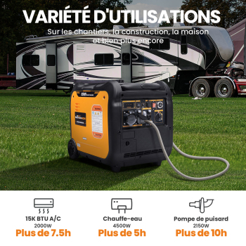 Générateur onduleur portable de 5000 watts pour Super Silencieux lalimentation durgence des ménages, les voyages en camping-car, le camping en plein air et la chasse.