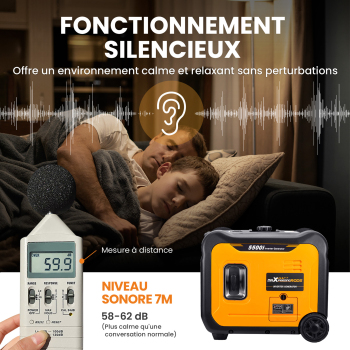 Générateur onduleur portable de 5000 watts pour Super Silencieux lalimentation durgence des ménages, les voyages en camping-car, le camping en plein air et la chasse.