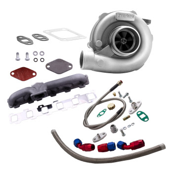 T3T4 T04E Turbo A / R .57 + Linea olio + Kit collettore compatibile per Nissan Patrol Safari Y60 Y61