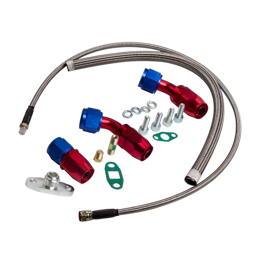 T04E T3 / T4 TURBOCOMPRESSEUR .63 A / R 57 W / Ligne dhuile + Refroidisseur Intermédiaire + Kits de tuyaux de tuyauterie