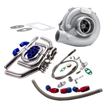 T04E T3 / T4 TURBOCOMPRESSEUR .63 A / R 57 W / Ligne dhuile + Refroidisseur Intermédiaire + Kits de tuyaux de tuyauterie