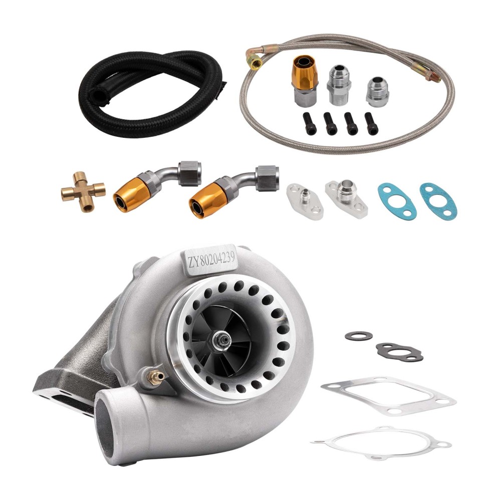 For GT3582 GT35 T3 Turbo + Oil feedReturn Line Kit Universal Turbocharger A/R .63
