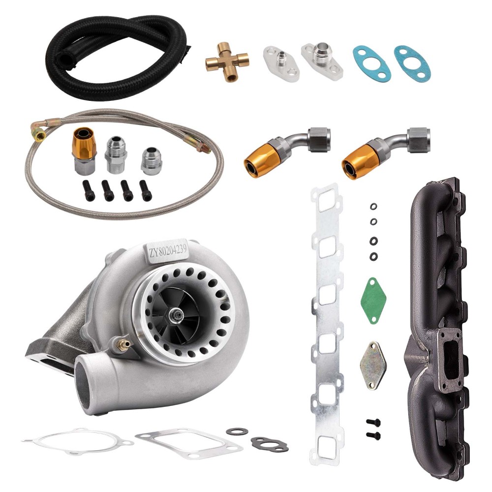 For GT3582 Oil Line Kit + Exhaust Manifold compatible for Nissan Safari 4.2L TD42 TB42 TB45