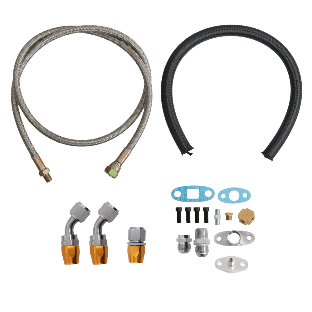 5PC T3 T04E 420 HP Turbo Kit Oil Feed Return Line Intercooler Pipes for 3.0-5.0L