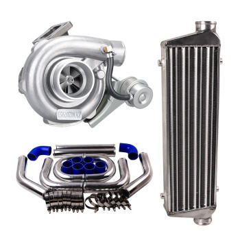 Universal T3/T4 T04E Turbo compatible for Charger Kit + 27x7x2.5 Intercooler + 2.5quot; Turbo Pipe