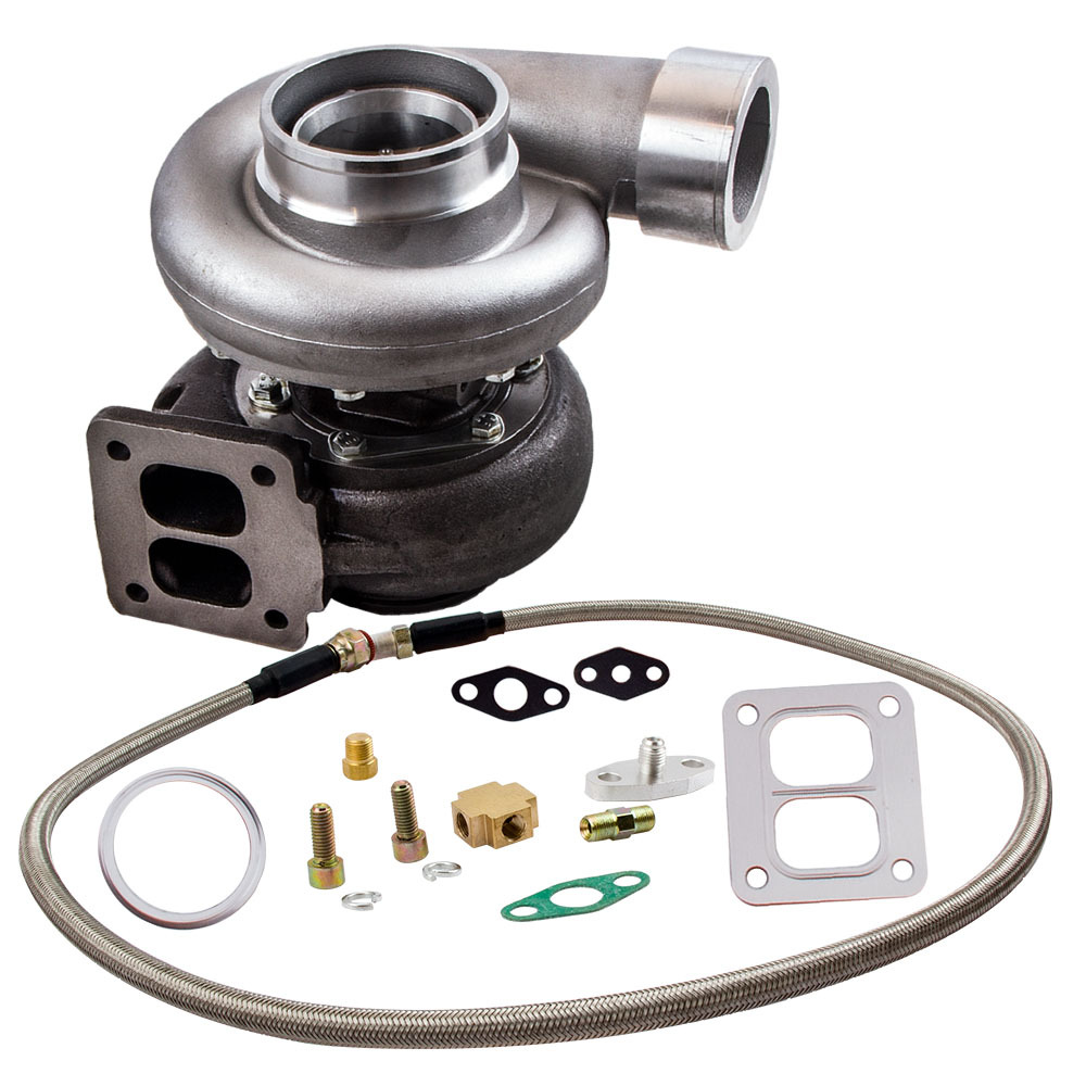 For GT45 Turbocharger T4 V-BAND 1.05 A/R 78Trim 600+HP Boost + Oil Feed Line Kits