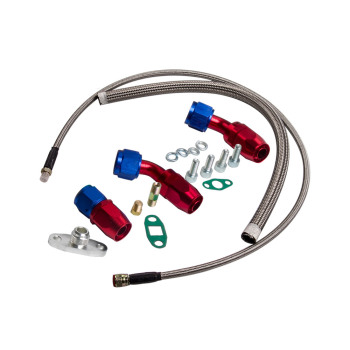 4PCS Universal for GT45 Turbocharger Kit + Oil Feed and Return Line + BOV Adapter