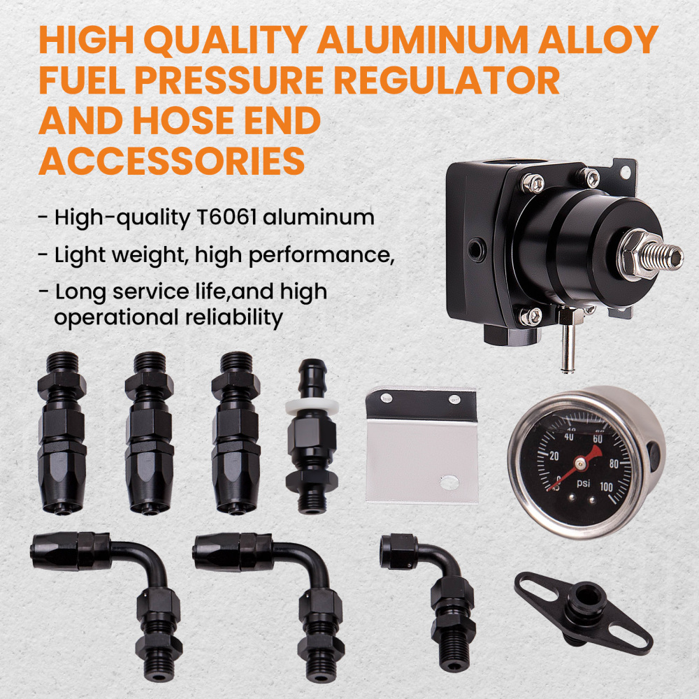 Kit de régulateur pression de carburant réglable 0-100 Psi 6AN avec manomètre