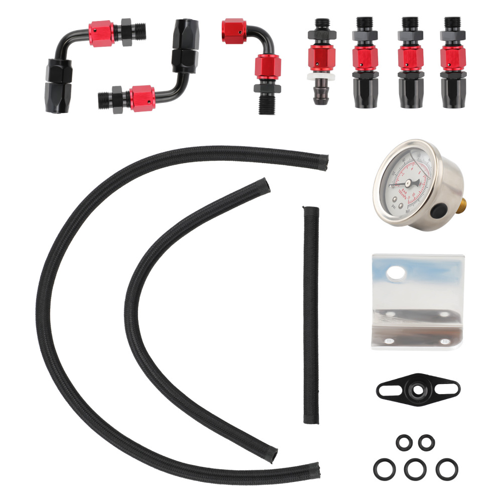 Universal Adjustable Fuel Pressure Regulator Kit + 100psi Gauge -6AN Black andRed