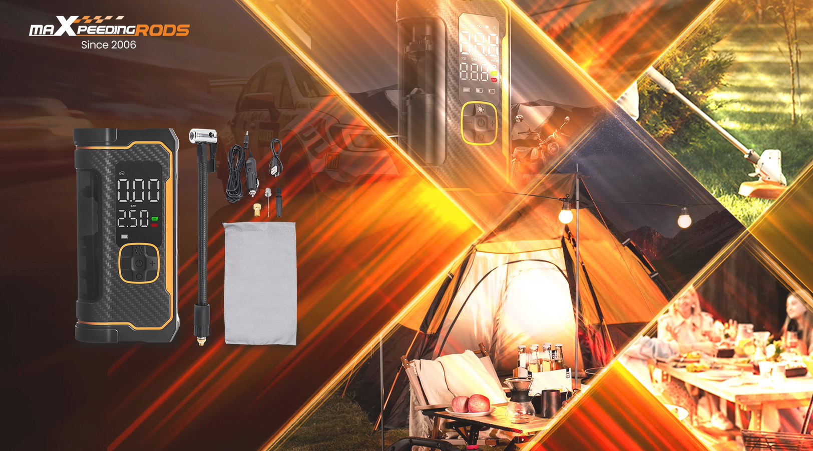 maXpeedingrods Tire Inflator Portable Air Compressor 150PSI Cordless Car Tire Air Pump with Digital Dual Displays, LED Light, Auto Shut-Off, Memory Function, Air Pump for Car, Bike, Motorcycle, Ball