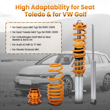 Compatible for VW Volkswagen Golf MK4 1J Adjustable Suspension Strut Springs Kit Coilovers Lowering Kit