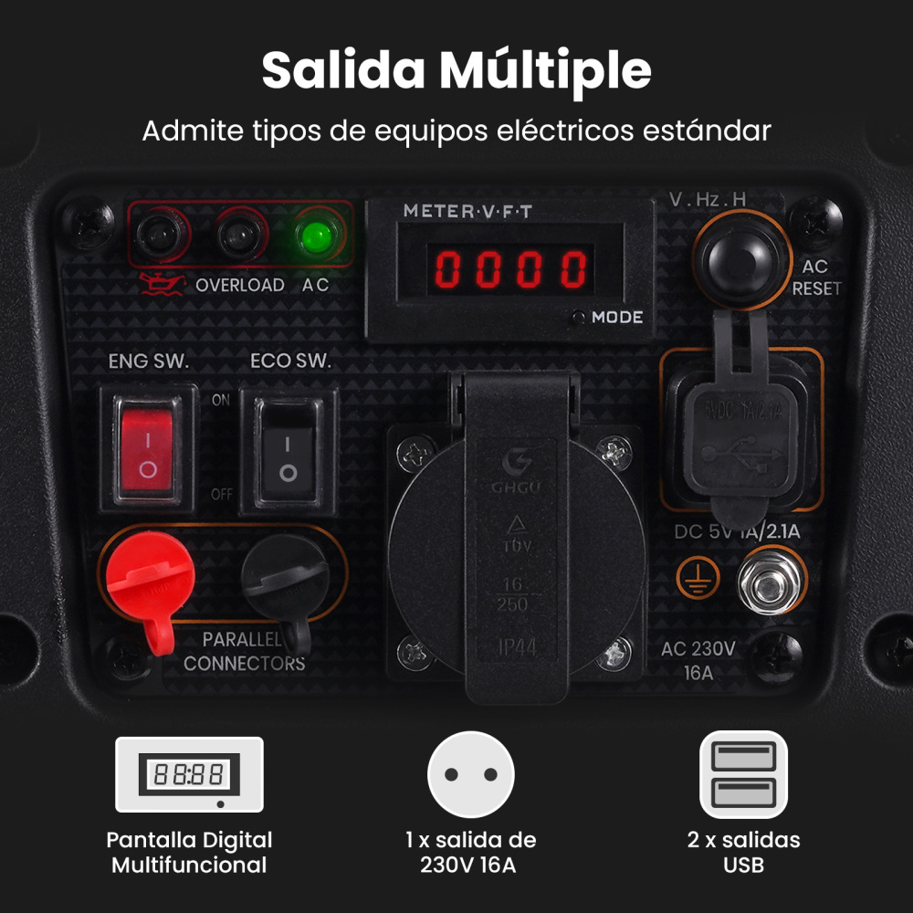 1200W Generador inversor portátil 11.5kg Silenciar gasolina 230V 2XUSB