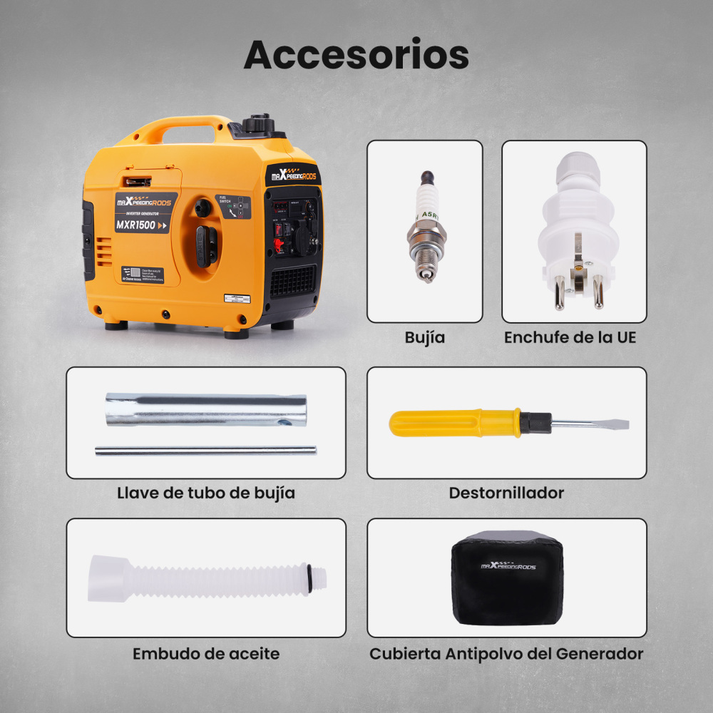 1200W Generador inversor portátil 11.5kg Silenciar gasolina 230V 2XUSB