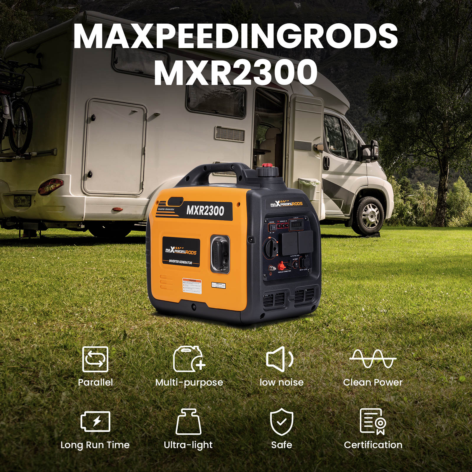 maXpeedingrods 2300W Generateur Electrique Groupe Electrogene Inverter  Silencieux Essence 4 Temps avec Prises USB et 230 V Generator Léger Secours  pour les Camping VR : : Jardin