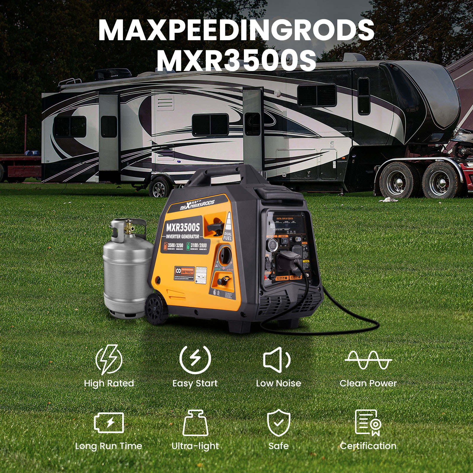 MaXpeedingrods 3500 Watt Portable Inverter Generator Gas Powered, EPA  Compliant, Compact and Lightweight for Home Backup Power, Outdoor Camping,  RV