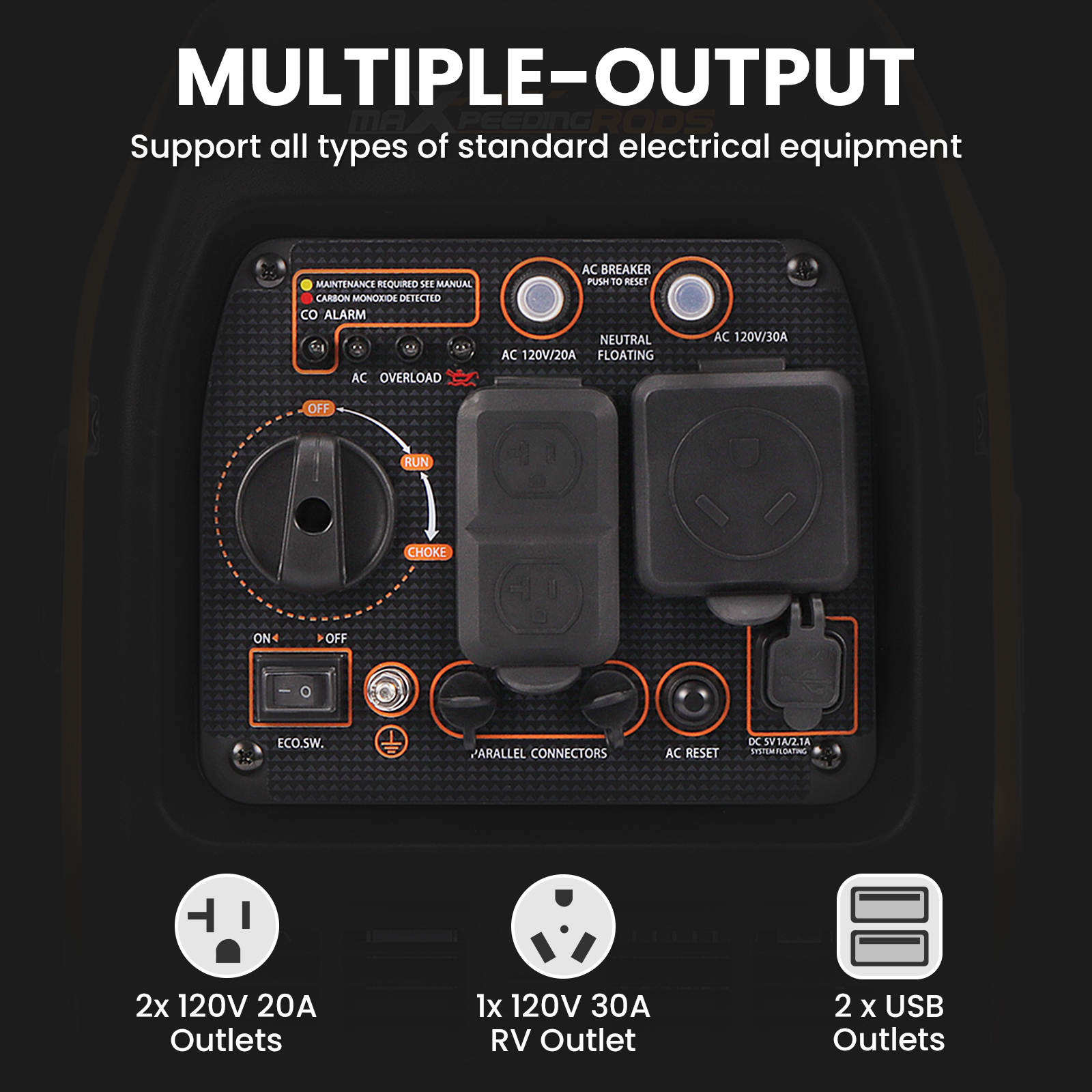 3.5 kW Peak 3.0kW Rated Super Quiet Suitcase Inverter Generator  Lightweight-Maxpeedingrods