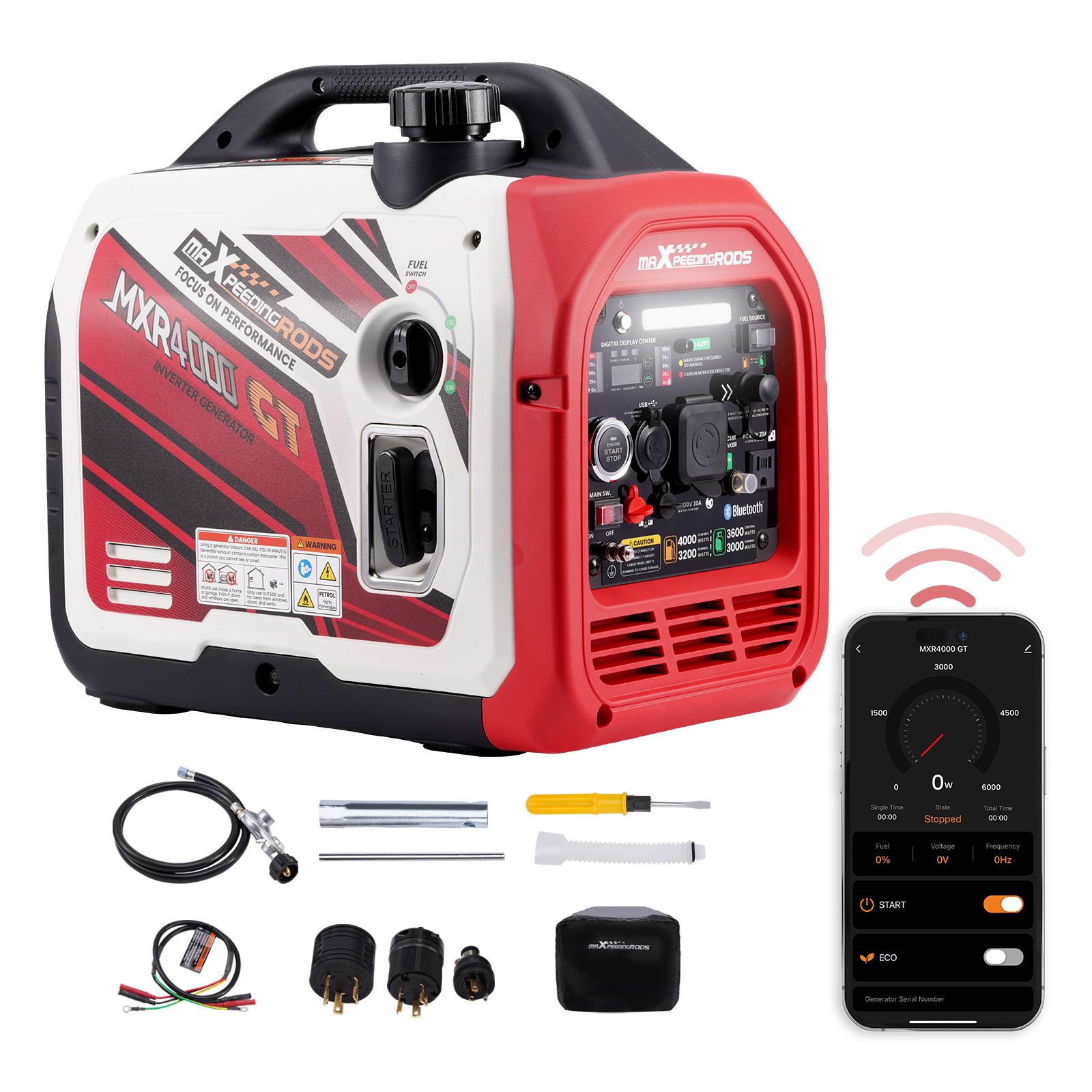 4KW Gas / LPG Portable Generator Inverter Bluetooth EV-ChargingECO  mode-Maxpeedingrods