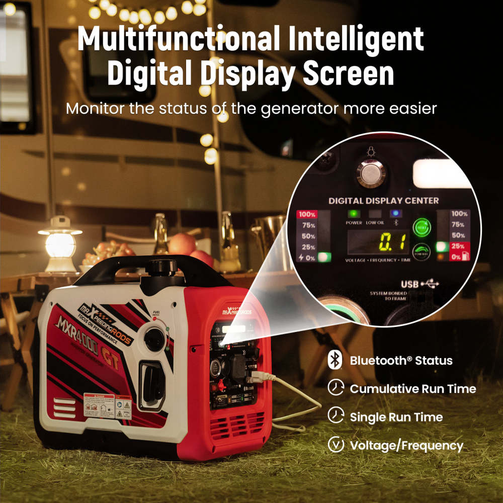 4KW Gas / LPG Portable Generator Inverter Bluetooth EV-ChargingECO mode ...
