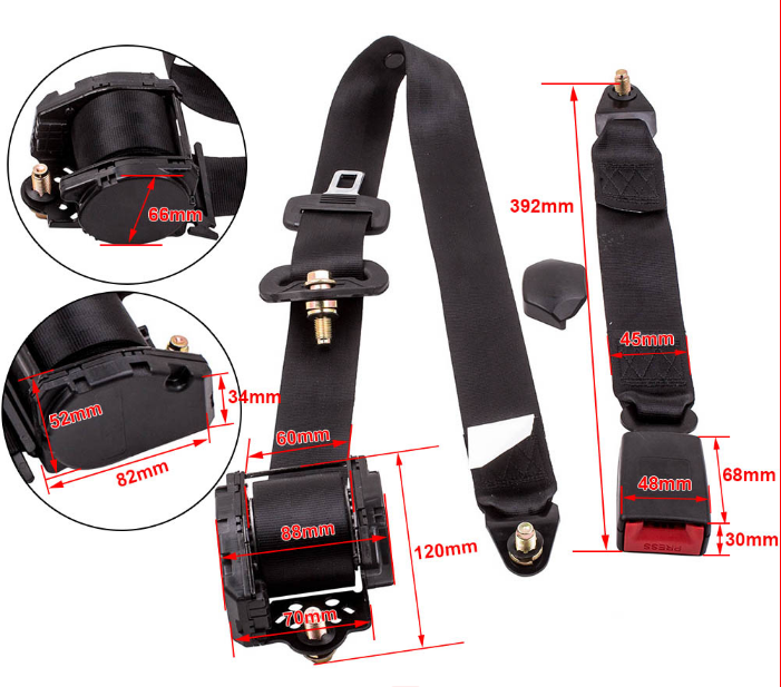 2 set Universale Cintura di Sicurezza 3 Punti regolabile Sedile Cintura Nero 2 set Universale Cintura di Sicurezza 3 Punti regolabile Sedile Cintura Nero