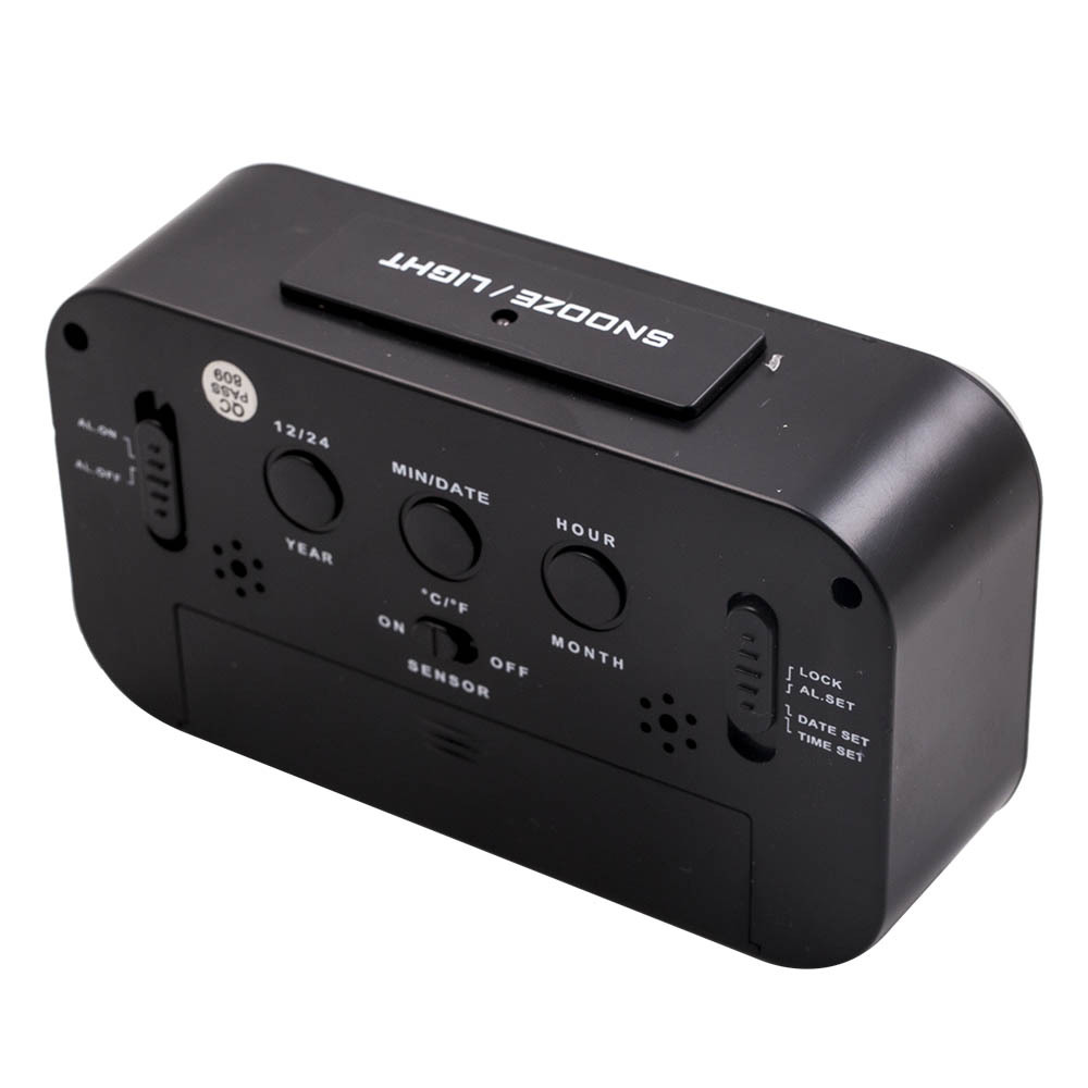 Black Digital LCD Snooze Electronic Alarm Clock with Backlight Light Control