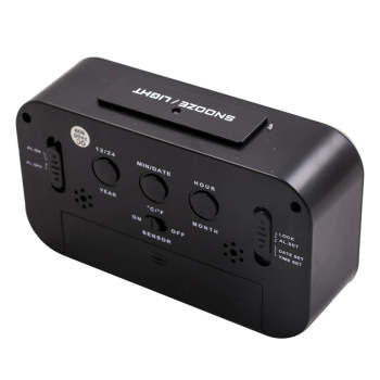 Black Digital LCD Snooze Electronic Alarm Clock with Backlight Light Control