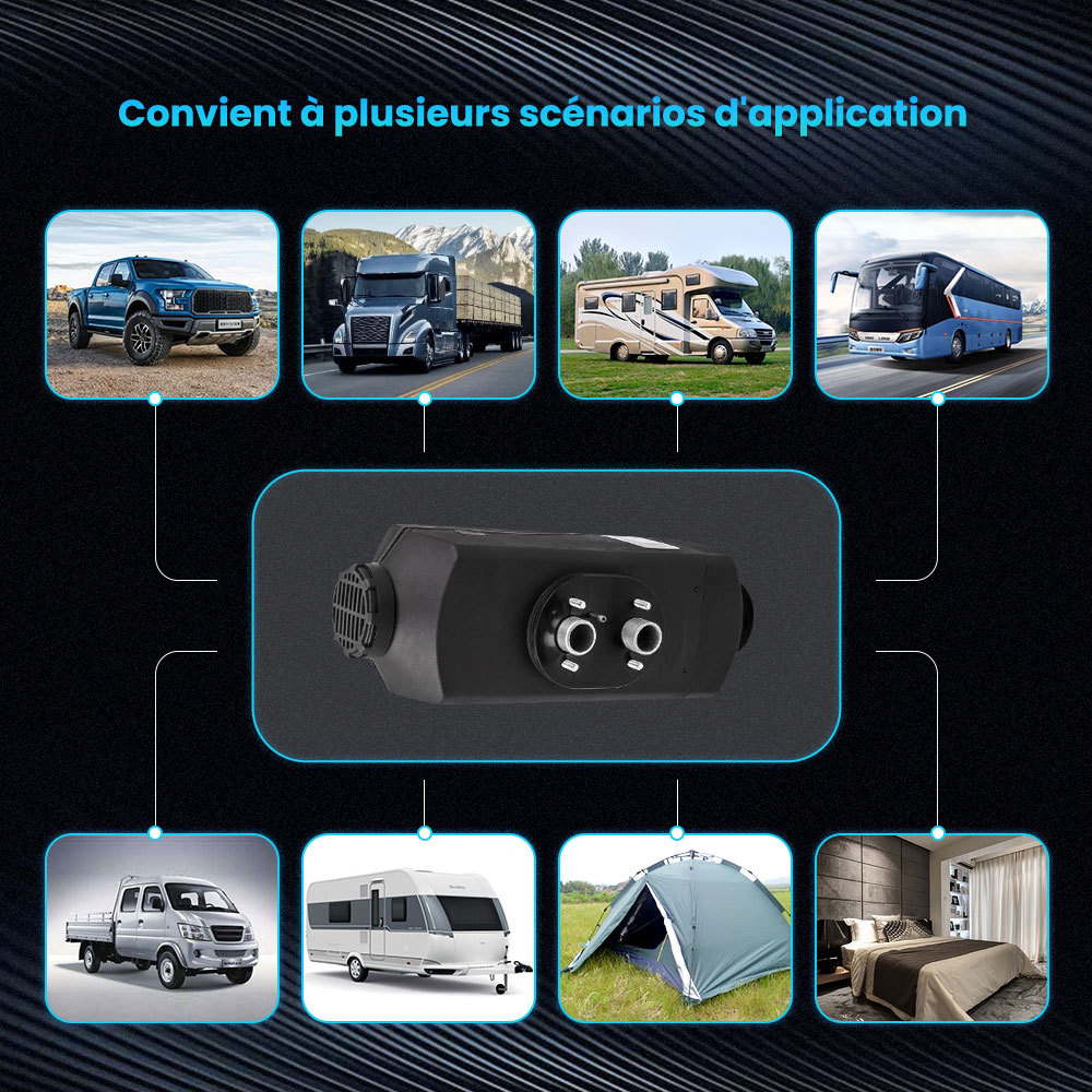 12V 2000W Voiture Chauffage 2KW Air Heater Diesel+Silencieux Pickup Van Bus Car