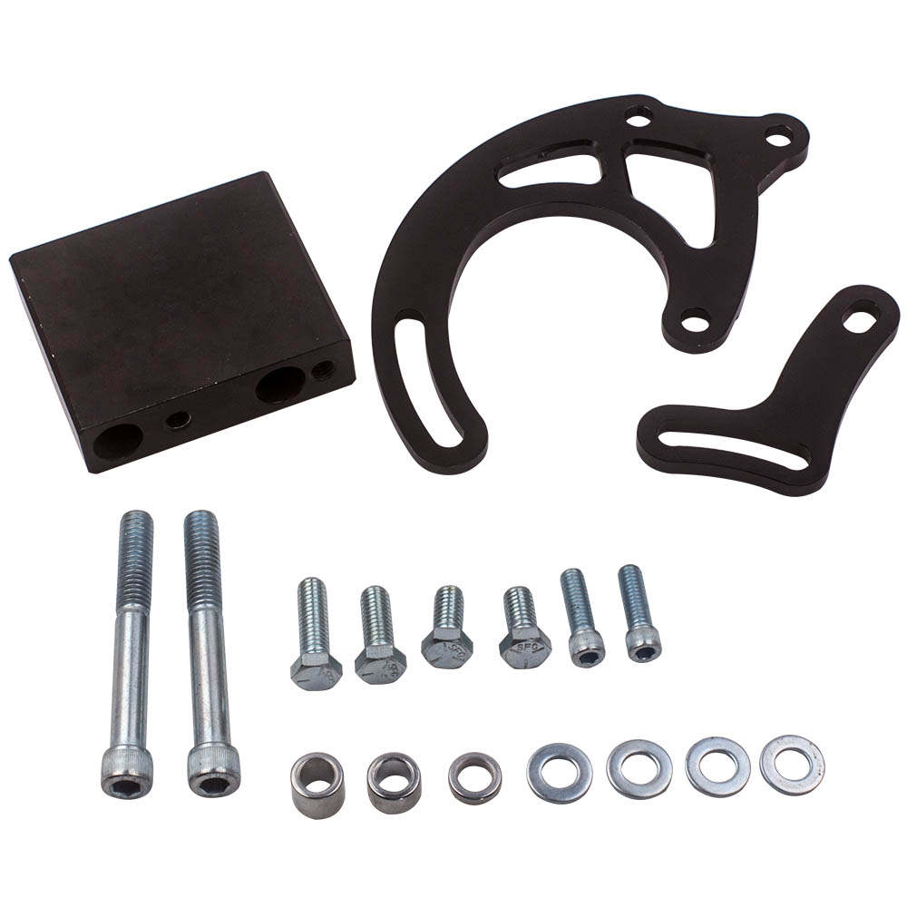 Bryke Racing Power Steering Bracket – Block Mount For Short Water Pump – Black Anodized Steel