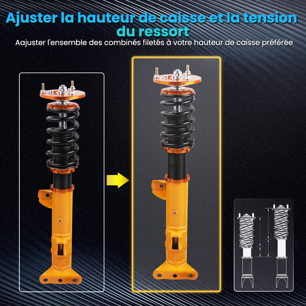 Kit de Suspension Combinés Filetés compatible pour BMW 3 Series E36 318i 323i 323is 325i 91-98	kit dabaissement