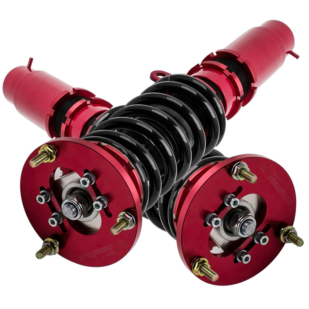 Red Complete Front + Rear Coilovers compatible for BMW E46 3 Series Adj. Height + Sway Bar lowering kit