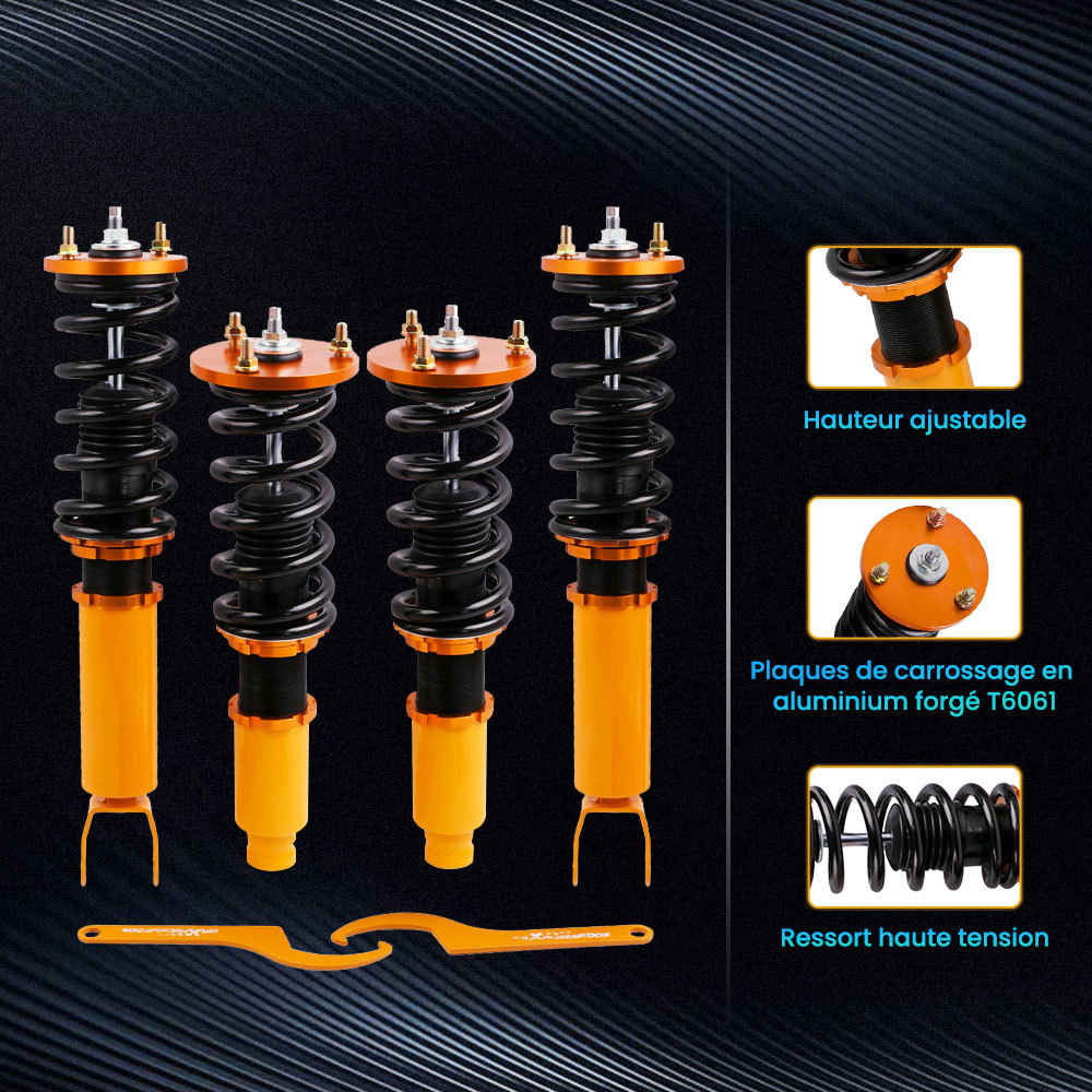 Kit de suspension hélicoïdale 4x réglable en hauteur compatible pour Honda Accord 08-12kit d'abaissement