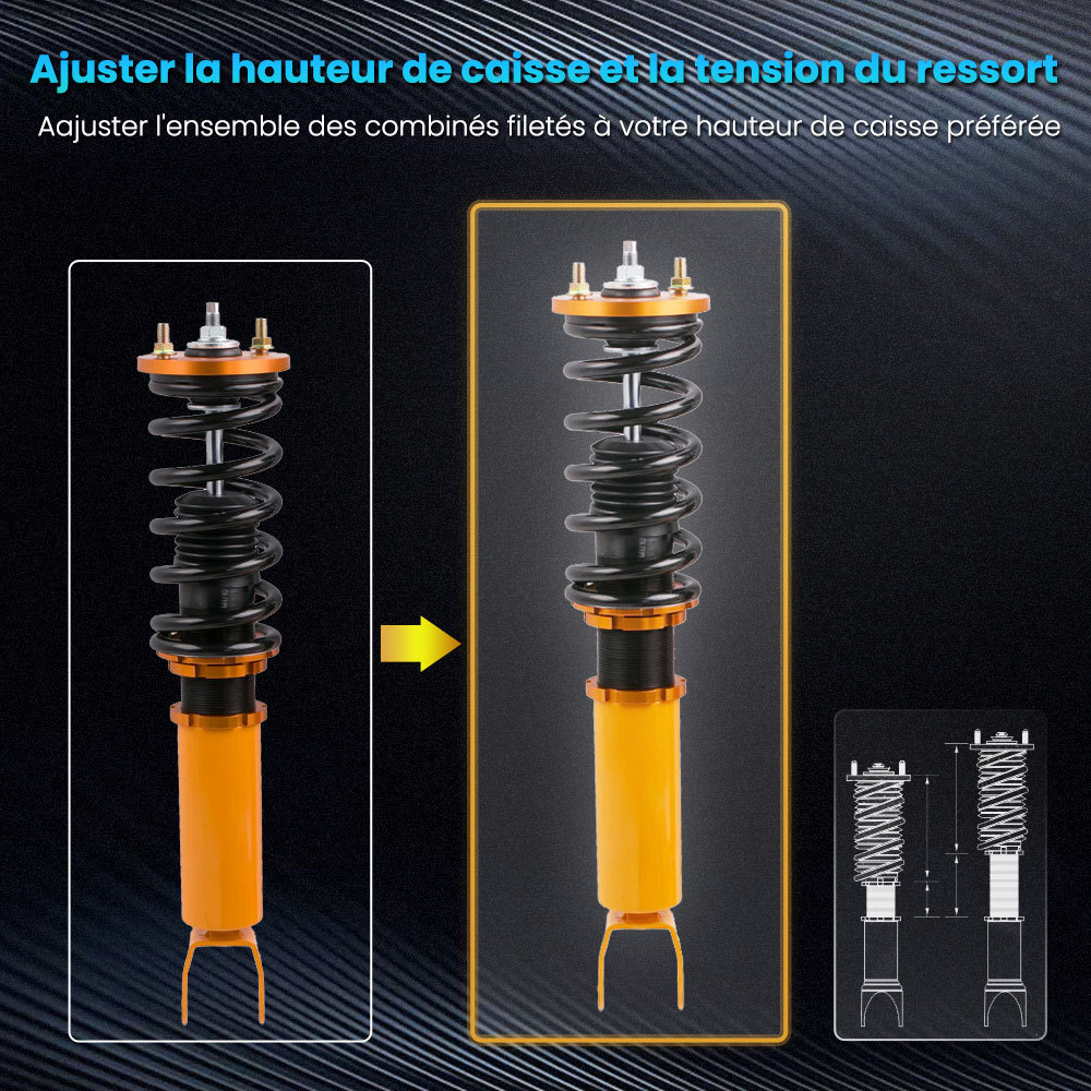 Kit de suspension hélicoïdale 4x réglable en hauteur compatible pour Honda Accord 08-12kit d'abaissement