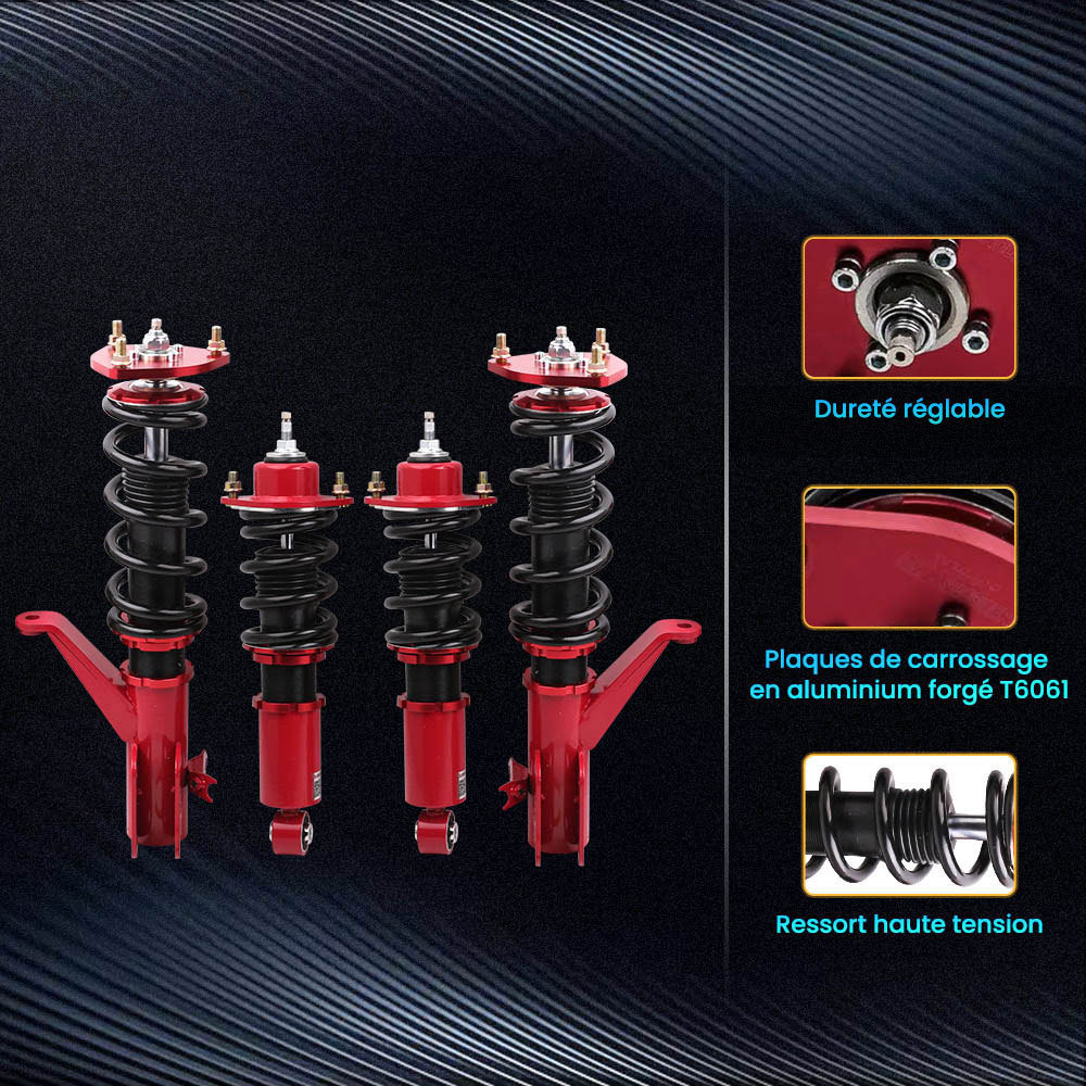Réglable hauteur et amortisseur Coilover Suspension Kit compatible pour Honda Civic (EM2) kit d'abaissement