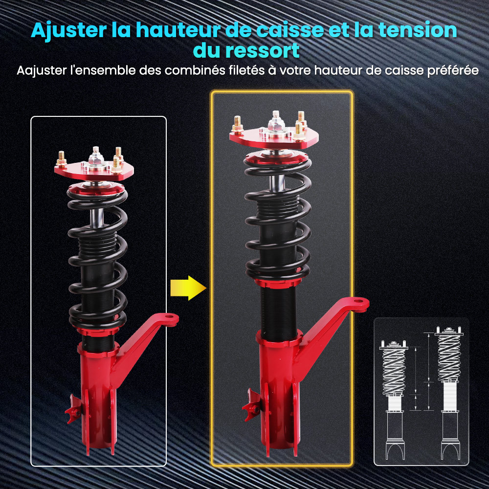 Réglable hauteur et amortisseur Coilover Suspension Kit compatible pour Honda Civic (EM2) kit d'abaissement