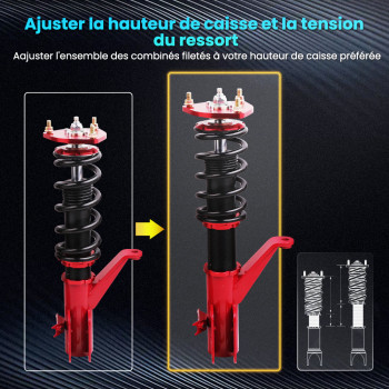 Réglable hauteur et amortisseur Coilover Suspension Kit compatible pour Honda Civic (EM2) kit d'abaissement