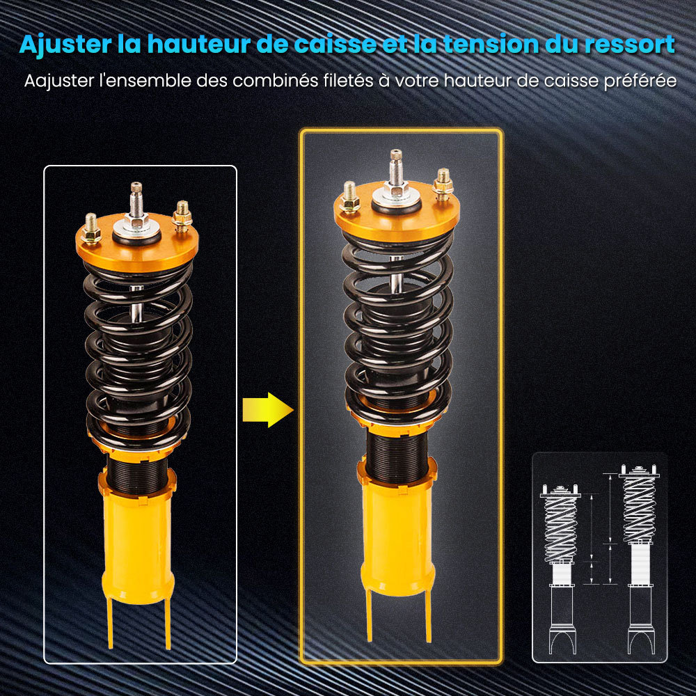 4 PCS Combinés filetés/Amortisseurs suspension kit Compatible pour HONDA CIVIC 1989-1991 ED2 ED3kit d'abaissement