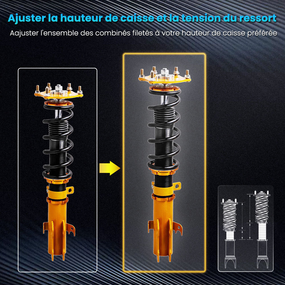 Kit de suspension combinés filetés compatible pour honda crv cr-v 2007-2011 combinés filetés shockkit d'abaissement