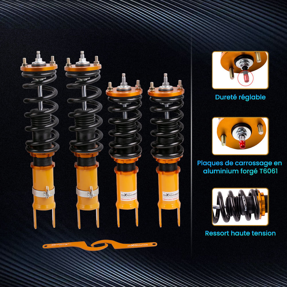 Amortisseurs combinés filetés compatible pour Honda S2000 AP1 AP2 Amortisseur Strut Adj. amortisseurkit d'abaissement