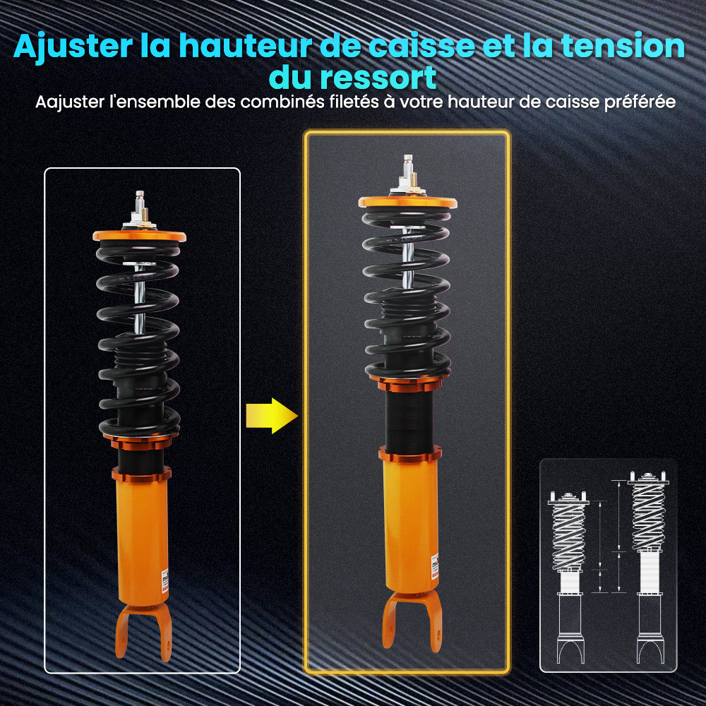 Ressort hélicoïdal de suspension TMT pour jambe de suspension compatible pour Nissan Fairlady 300ZX Z32 90-96kit d'abaissement