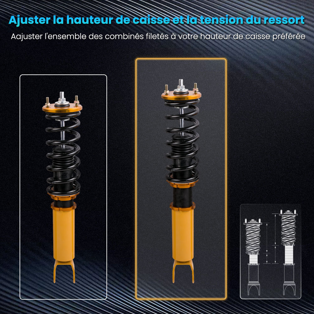 Ressorts hélicoïdaux damortisseur ATT combinés filetés compatible pour Nissan Fairlady Z 300ZX Z32 90-96kit d'abaissement