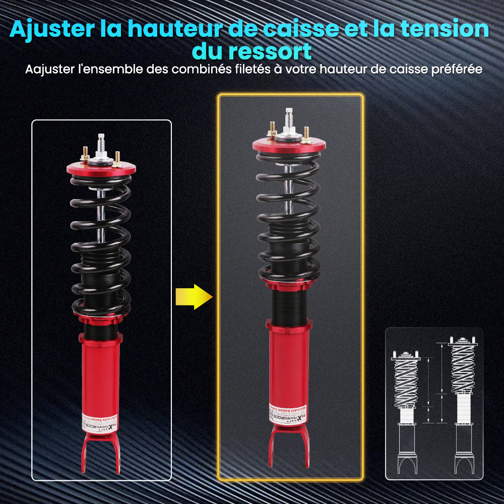 24 ways reglable amortisseur Suspension compatible pour Nissan Fairldy 300ZX Z32 90-96 3.0kit d'abaissement