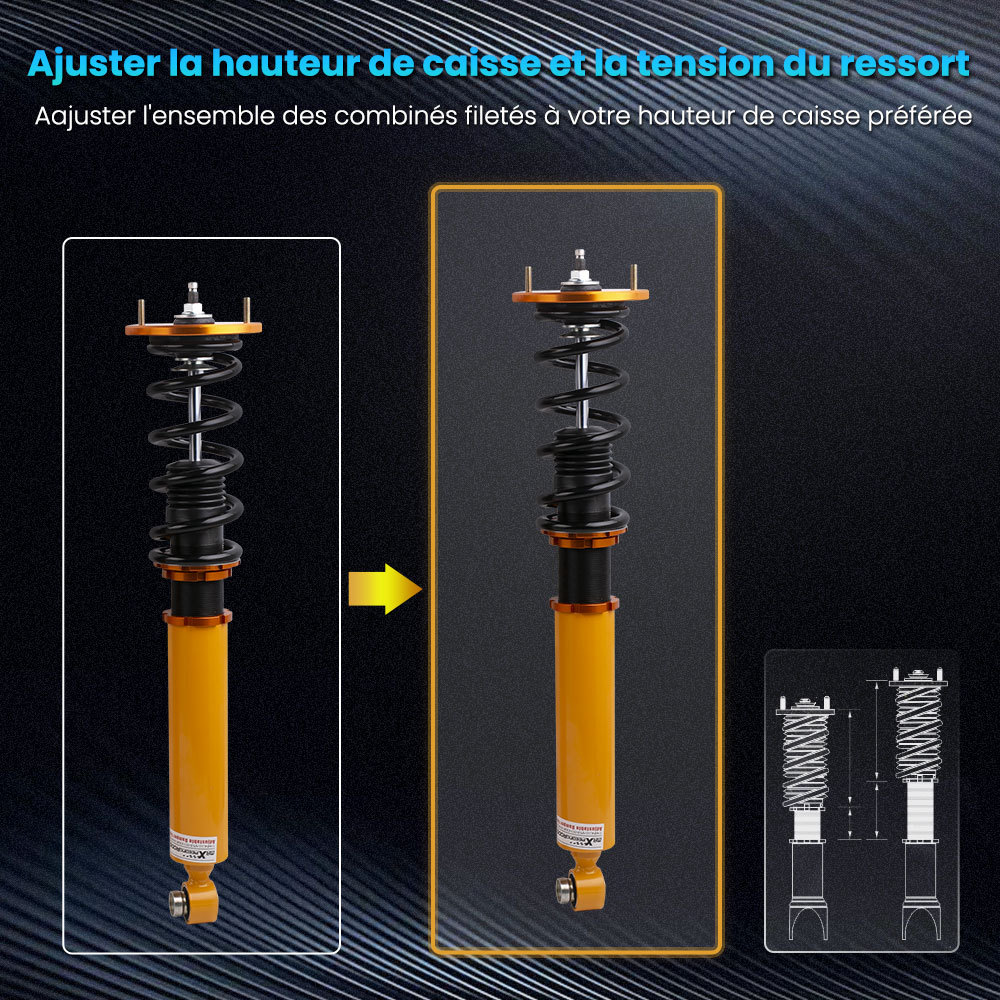 Kit de suspensions reglable coilover shock compatible pour nissan skyline gtst r33 2.0 2.5kit dabaissement