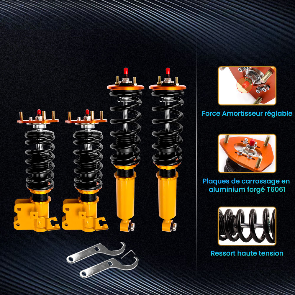 combinés filetés Suspension Kit reglable coilover compatible pour Nissan S13 200SX 1989-1990kit d'abaissement