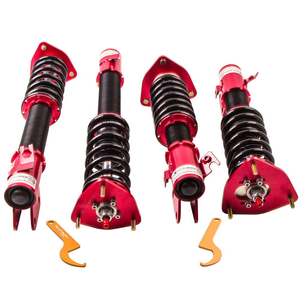 Compatible for Subaru Impreza 02-07 GDB 04 STI 24-Ways Adjustable Damper Red Coilovers Lowering Kit
