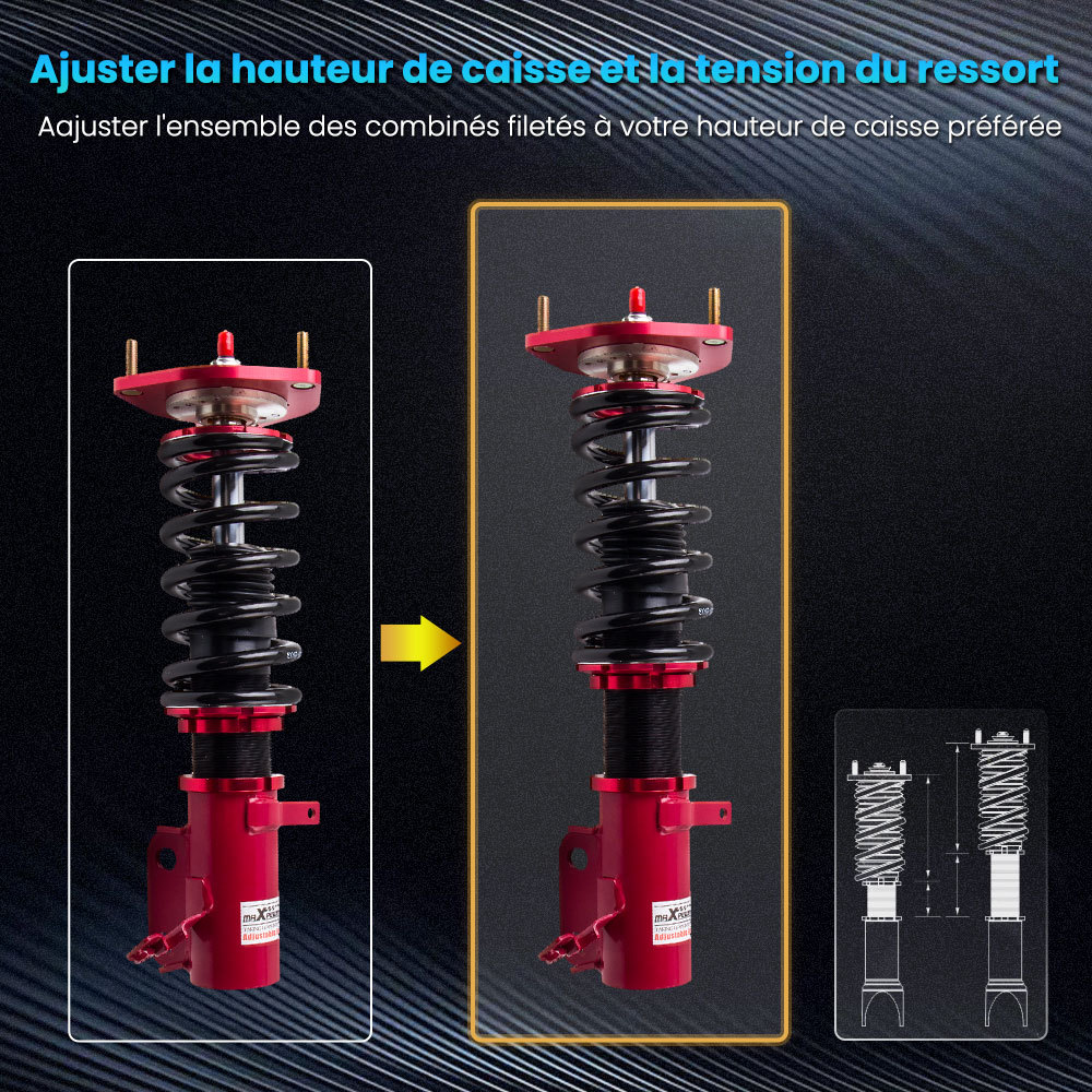 Amortisseur reglable CoiloverCompa compatible pour Toyota Corolla E90 E100 E110 AE92 AE101 AE111 1988-1999 suspension 24 voies rougekit d'abaissement