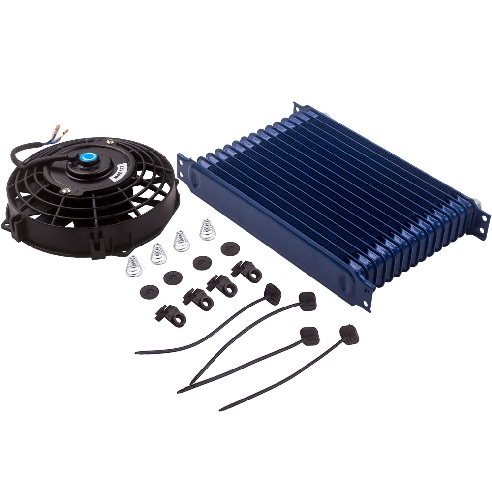 15 ROW AN10 Universal Aluminum Engine Oil Cooler 7 inch Blue Cooling Fan new